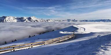 Winterlandschaft, Schnee, Berge, Wolken, Saalbach